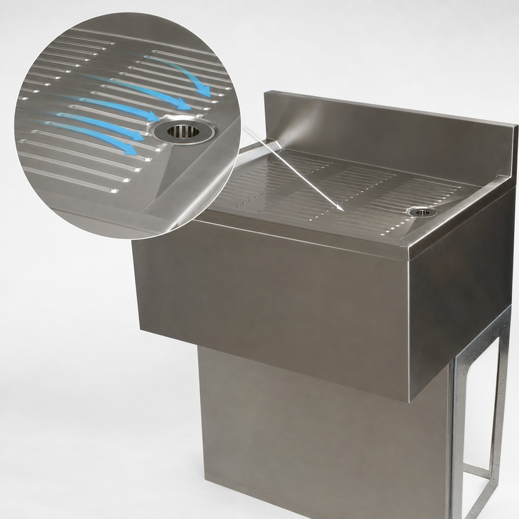 Product image #3 for BK Resources 30 Inch Wide x 21-1/4 Inch Deep Freestanding Underbar Drain Board with Pedestal Base