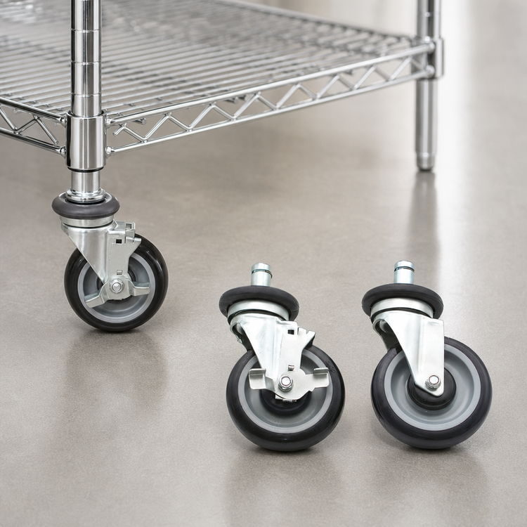 Product image #3 for Special Value Series 5-Inch Swivel Poly Stem Casters for Wire Shelving, Set of 4