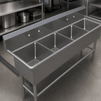 Thumbnail image #3 for John Boos Pro-Bowl 4PB24 4-Compartment Floor-Mount Stainless Steel Sink, 24 x 24 x 12-Inch Compartments, 16-Gauge, 10-Inch Backsplash