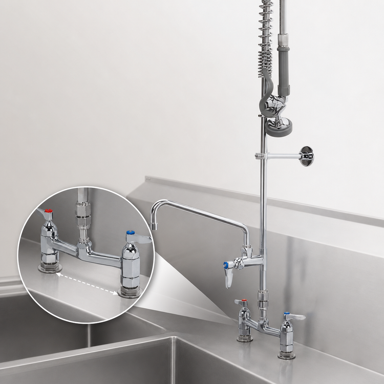 Product image #3 for T&S Brass EasyInstall Deck-Mount Pre-Rinse Add-On Faucet with 8 Inch Adjustable Centers, 12 Inch Swing Spout, and Spring-Action Gooseneck