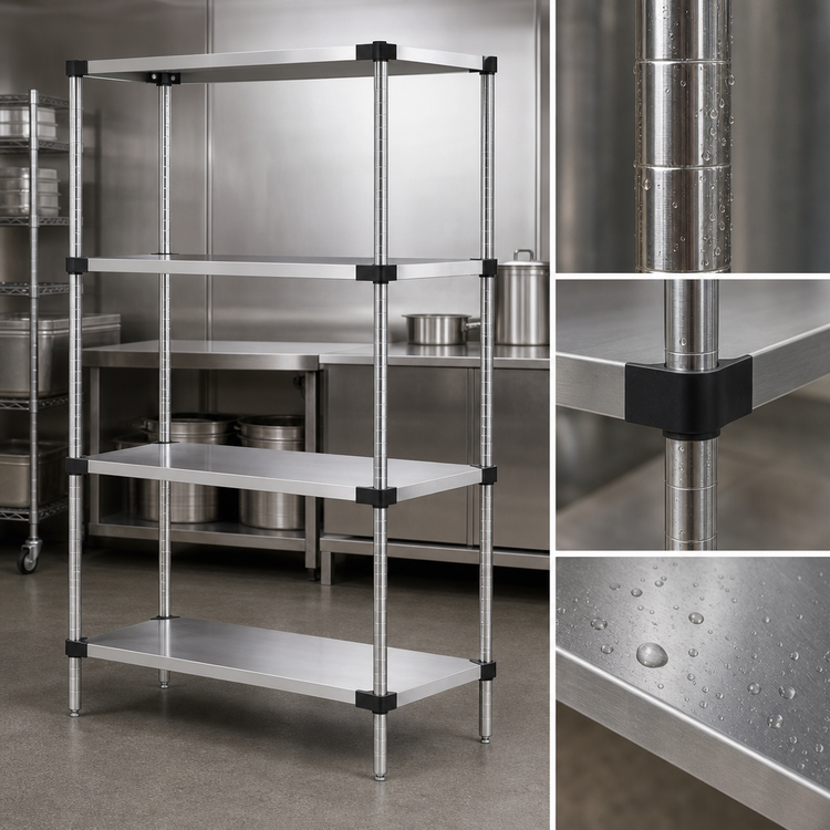 Product image #3 for Quantum 30 x 18 x 63 Inch Solid Stainless Steel Shelving Starter Kit with 4 Shelves