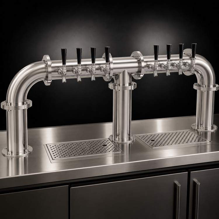 Product image #3 for Glastender 8-Faucet Air-Cooled Pipe Bridge Draft Dispensing Tower, Countertop, Grainline Finish