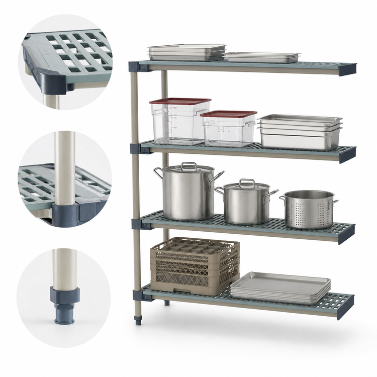 Product image #3 for MetroMax 4 Add-On All-Polymer Shelving Unit with 4 Open Grid Shelves, 36W x 24D x 74H