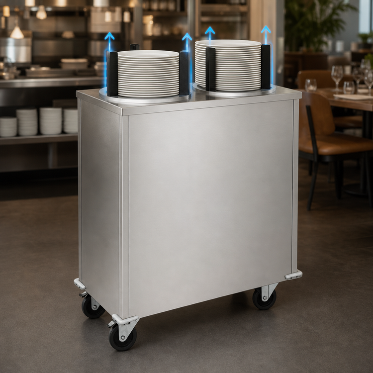 Product image #3 for Delfield Shelleymatic Unheated Mobile Enclosed Two-Stack Stainless Steel Plate Dispenser for 6.50"-7.25" Round Plates