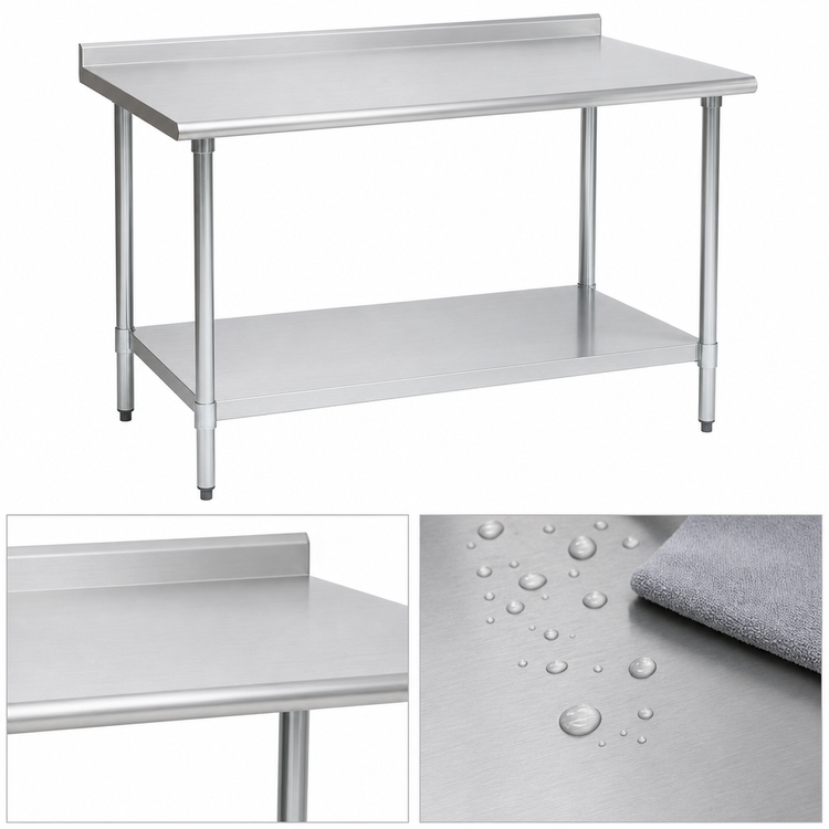 Product image #3 for Eagle Group Budget Series 72" x 24" 430 Stainless Steel Work Table with 1-1/2" Rear Up-Turn and Undershelf