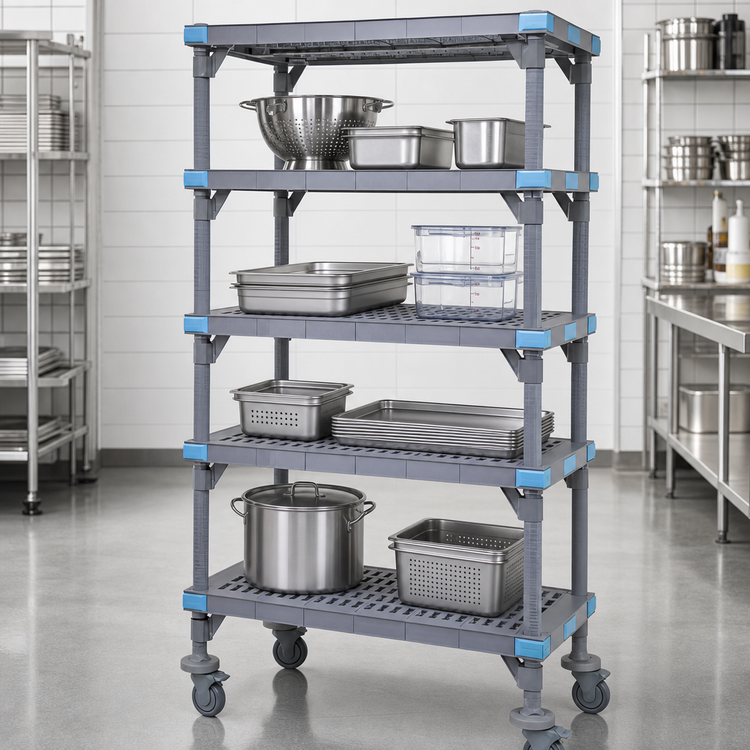 Product image #3 for Millenia 48"W x 21"D x 62"H Mobile Rust-Proof Polymer Shelving Starter Unit with 4 Shelves