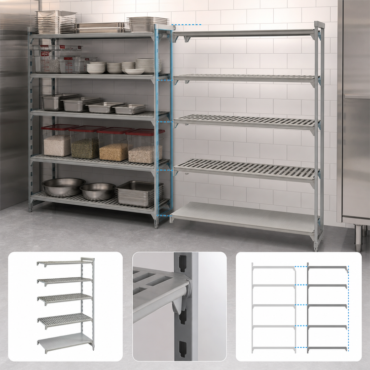Product image #4 for Cambro Camshelving Premium 5-Tier Vented and Solid Add-On Stationary Shelving Unit, 21-Inch Deep x 30-Inch Wide x 84-Inch High