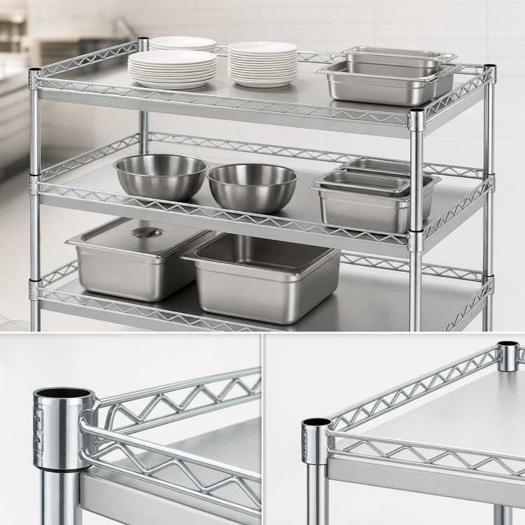 Product image #3 for Quantum 48 Inch x 18 Inch 3-Sided Wire Frame Bus Cart, 304 Stainless Steel