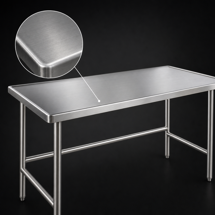 Product image #3 for Advance Tabco 108 Inch x 24 Inch 14 Gauge 304 Stainless Steel Work Table with Open Base and Marine Edge