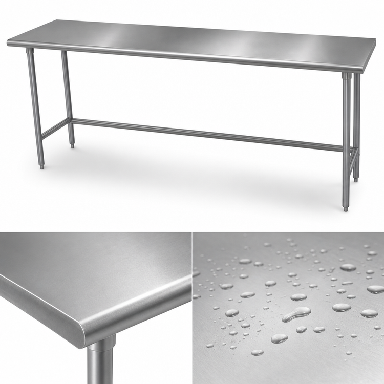Product image #3 for Advance Tabco 144-Inch x 36-Inch Flat Top Work Table with 16 Gauge 430 Stainless Steel Top and Galvanized Open Base