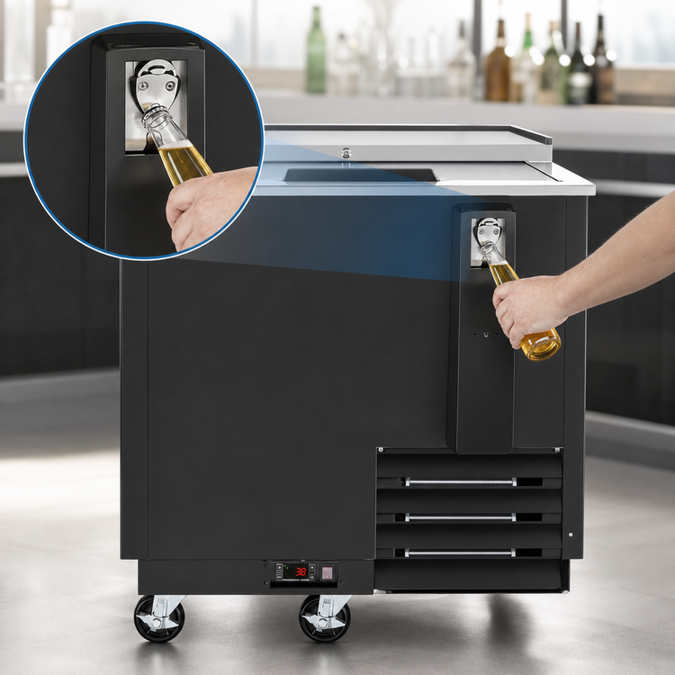 Product image #3 for KoolMore 36-Inch Black Commercial Bottle Cooler with Built-In Opener, 9 Cu. Ft.