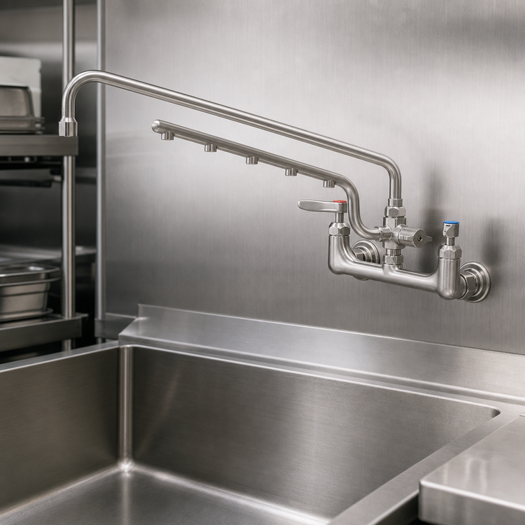 Product image #4 for UltraRinse 8-Inch Center Wall Mount Pre-Rinse Mixing Faucet with 18-Inch Swing Nozzle and 1.5 GPM Spray Arm