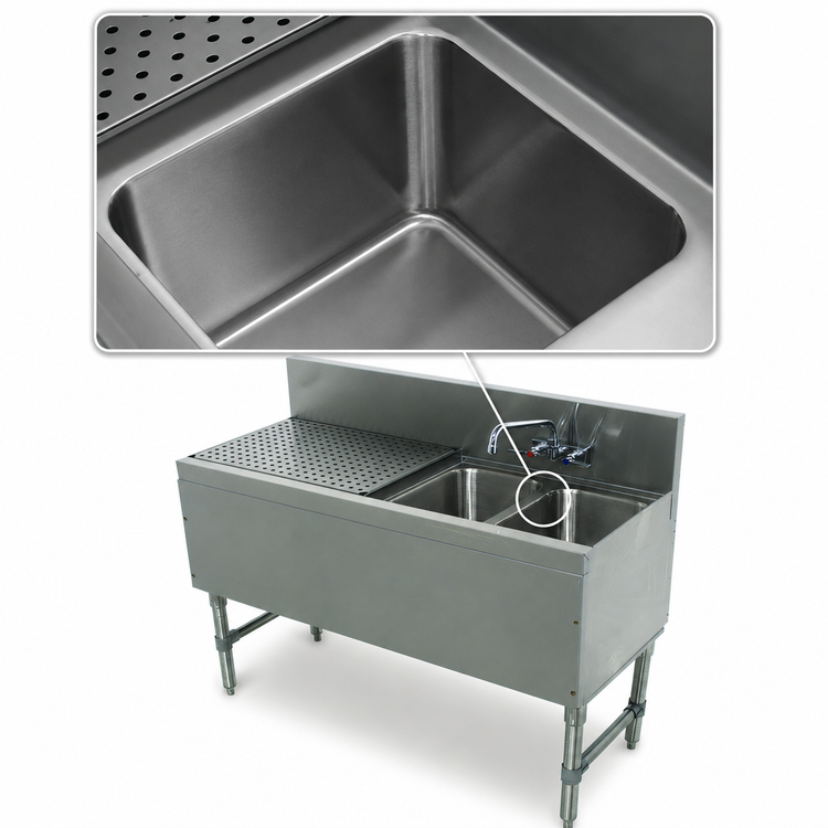 Product image #3 for Advance Tabco Prestige 1-Compartment Underbar Sink Unit with Left Drainboard and Faucet, 36 W x 20 D x 36 H