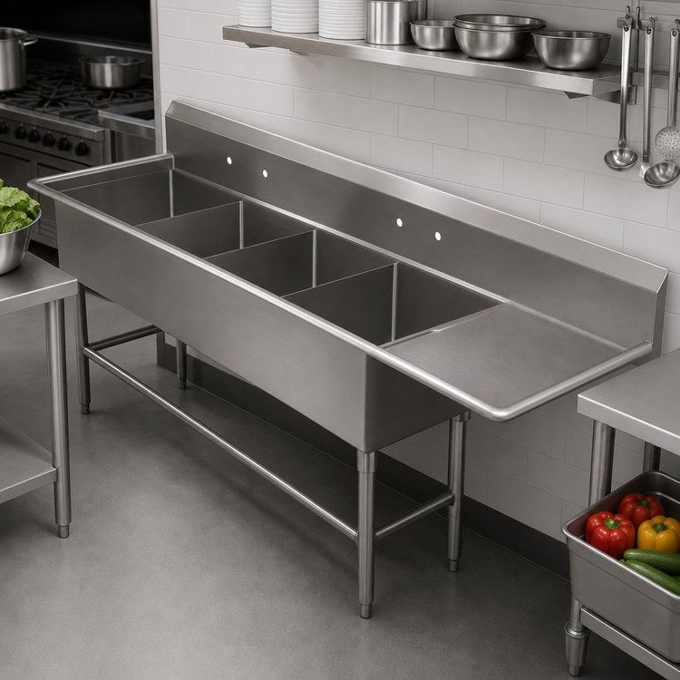 Product image #3 for John Boos Pro-Bowl 4-Compartment Stainless Steel Sink with 24-Inch Right-Hand Drainboard, 12-Inch Deep Bowls