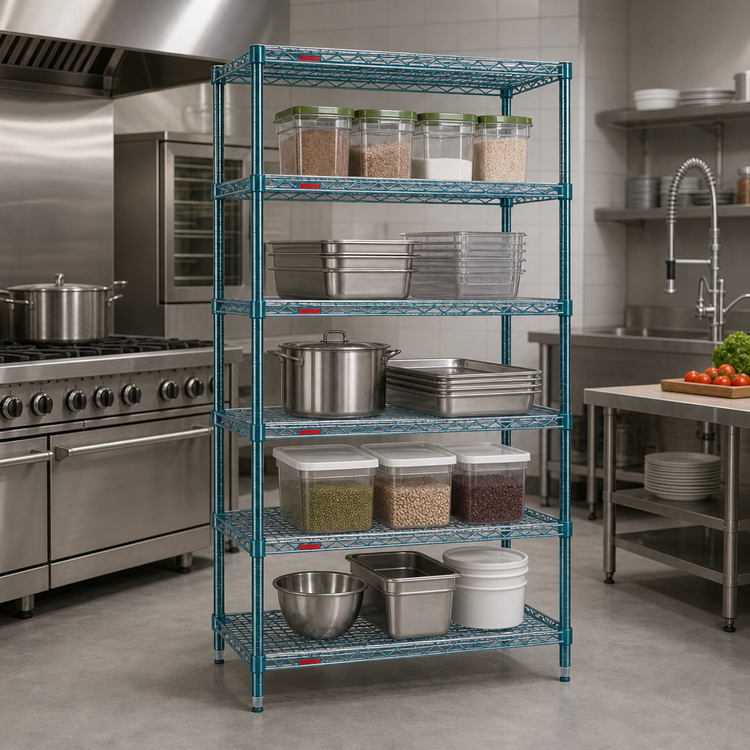 Product image #3 for EagleGard 5-Tier Stationary Wire Starter Shelving Unit, 24 x 24 x 86 Inches, Blue-Green Hybrid Epoxy Finish