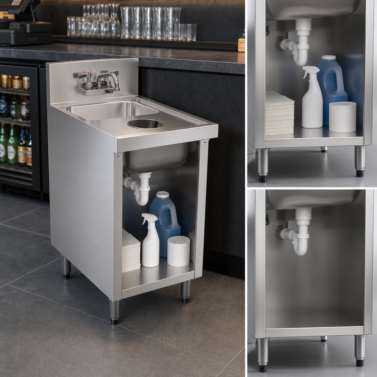Product image #3 for Krowne Royal Series Underbar Hand Sink Unit with Open Front Cabinet Base, 18"W x 24"D