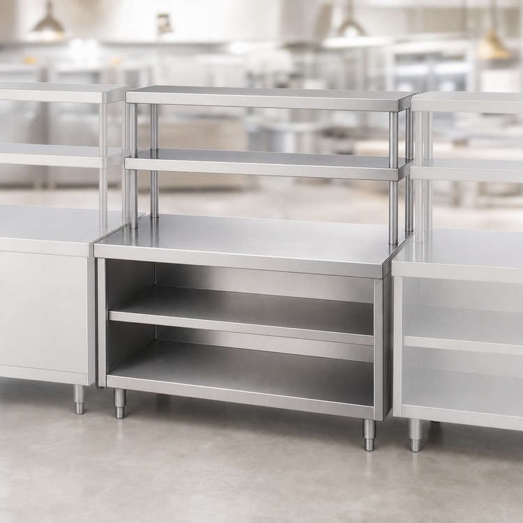 Product image #3 for Randell Modular Chef Service Counter Center Section, 50-1/2 Inch, Plate Storage Cabinet, Double Overshelf, Left Wing Wall