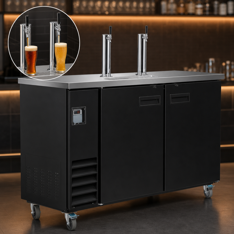 Product image #3 for Serv-Ware Dual-Tower Beer Dispenser Cooler with 2 Faucets, 14.16 Cu. Ft., Flat Top, 115V