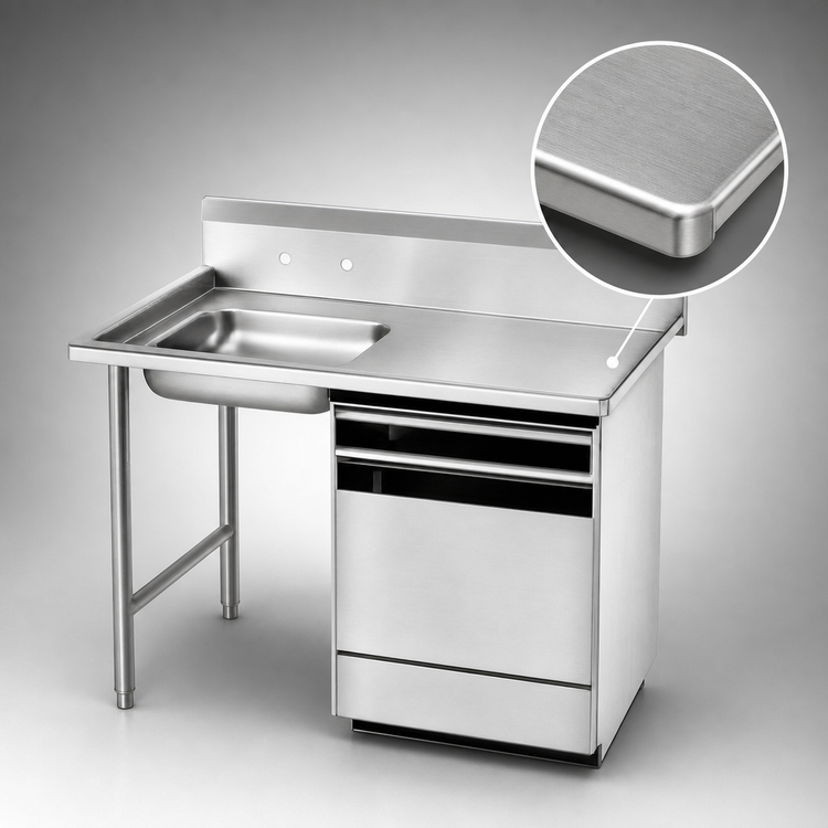 Product image #3 for Advance Tabco Undercounter Stainless Steel Dish Table with Left Sink Bowl, 48 x 30 Inch