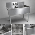 Thumbnail image #3 for BK Resources BK8BS-2-18-12 39-Inch Two-Compartment Stainless Steel Sink with 18 x 18 x 12-Inch Basins, 8-Inch Backsplash, Galvanized Legs