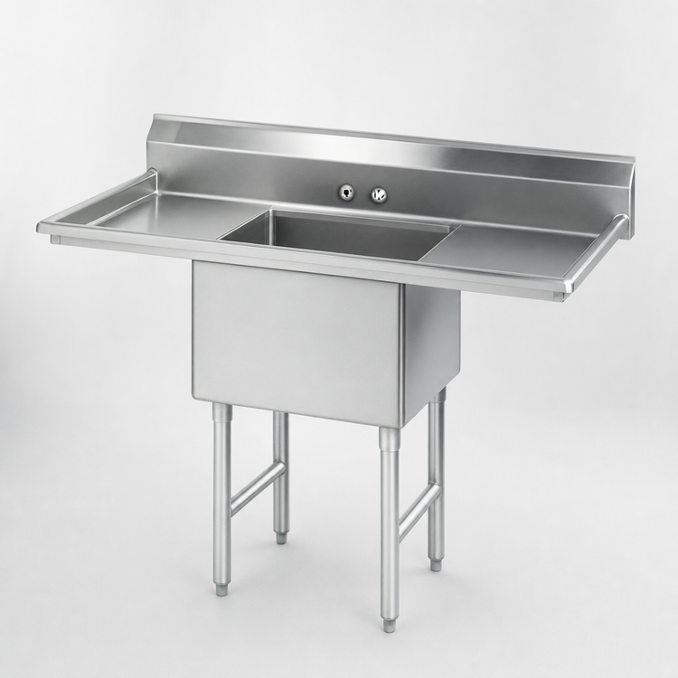 Product image #3 for Advance Tabco Special Value Series 1-Compartment Fabricated Sink with Left & Right Drainboards, 18" x 24" Bowl, 304 Stainless Steel