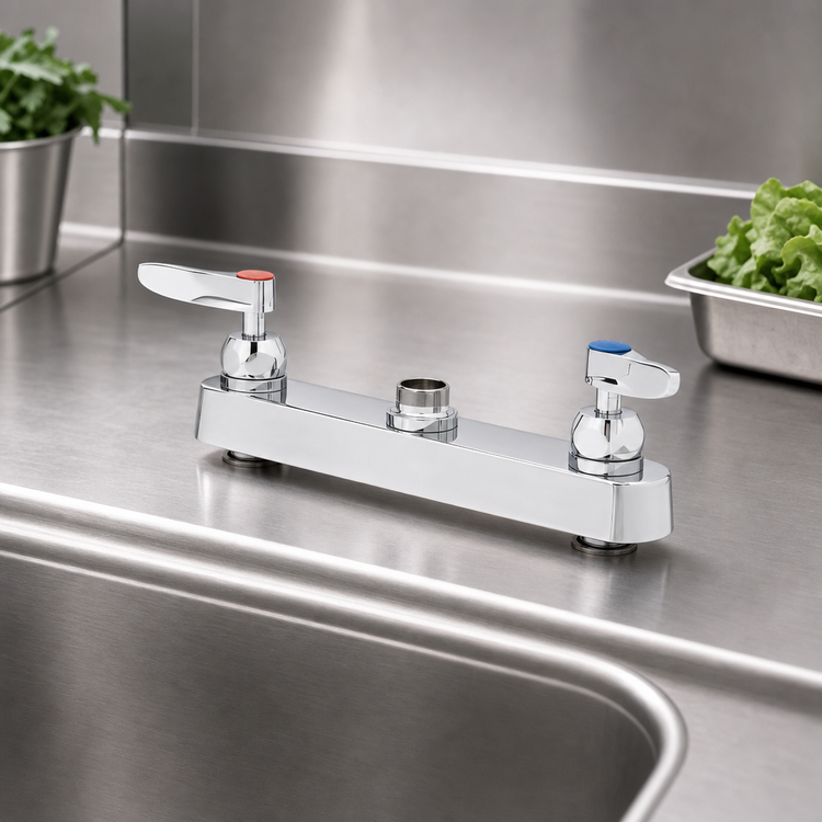 Product image #3 for T&S Brass B-1120-CR-LNM 8-Inch Center Deck-Mount Workboard Faucet, Less Nozzle, Master Pack of 6