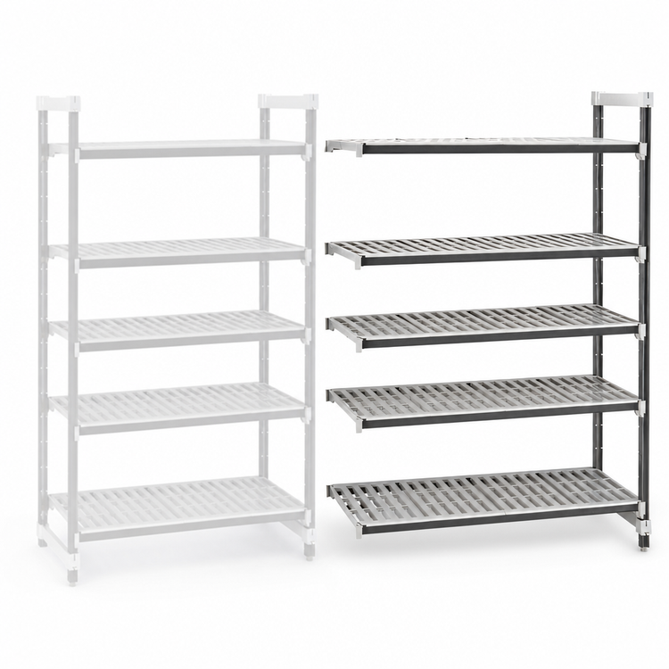 Product image #3 for Cambro Camshelving Elements XTRA 21-Inch x 48-Inch x 84-Inch 5-Tier Stationary Add-On Polymer Shelving Unit, Speckled Gray