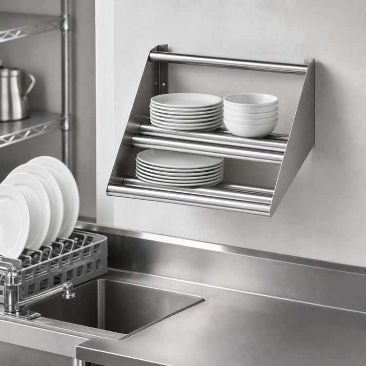 Product image #3 for Eagle Group Wall-Mounted Tubular Rack Shelf for Dish Tables, Knock-Down, 21 x 15-1/2 x 12 Inches