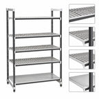 Thumbnail image #3 for Cambro Camshelving® Elements EXU214284VS5480 5-Tier Stationary Polymer Shelving Unit, 4 Vented/1 Solid, 21 x 42 x 84 Inches, Speckled Gray