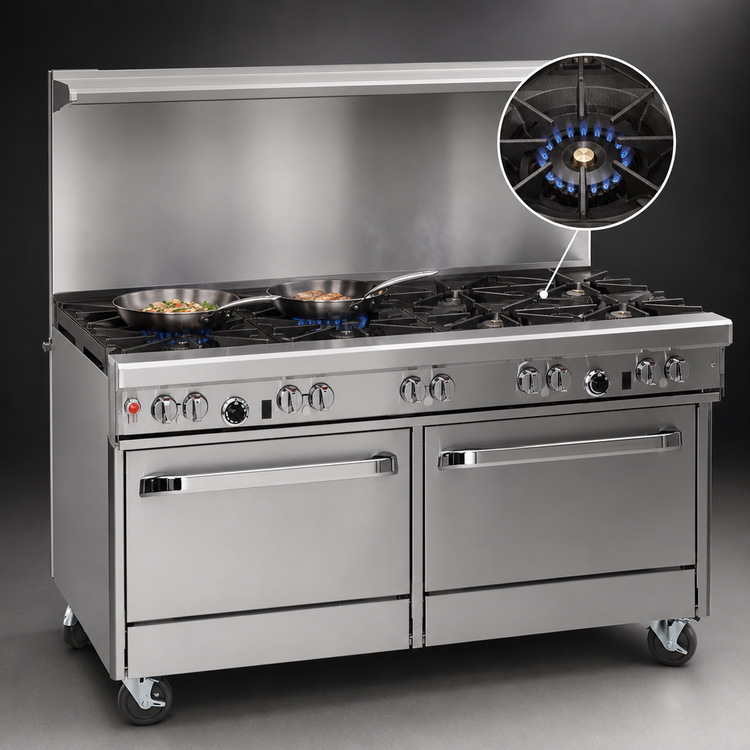 Product image #3 for Southbend Ultimate 60-Inch Gas Restaurant Range with 4 Star/Sauté Burners, 4 Pyromax Burners, Convection Oven, and Cabinet Base