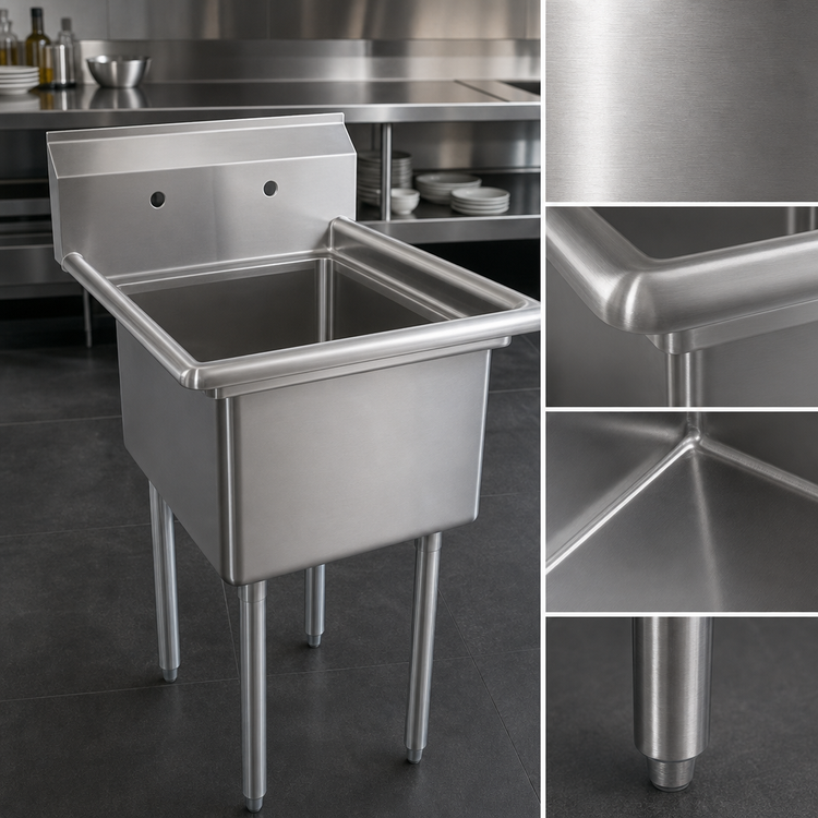 Product image #3 for John Boos E-Series Freestanding Commercial 1-Compartment Stainless Steel Sink, 23 x 29-1/2 x 43-3/4 Inches, 14-Inch Deep Bowl