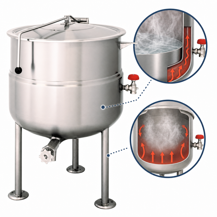 Product image #3 for Cleveland Range KDL150 150-Gallon Direct Steam Partial-Jacket Steam Kettle with Tri-Leg Base