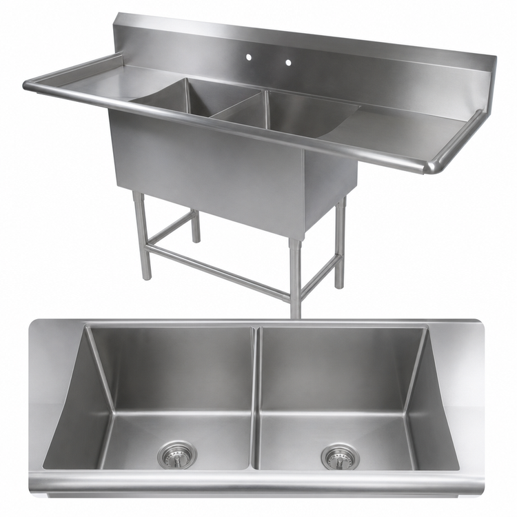 Product image #3 for John Boos Pro-Bowl 2-Compartment Stainless Steel Sink with Dual 30-Inch Drainboards, 24" x 24" x 14" Bowls