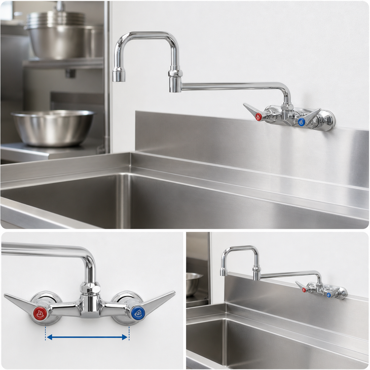 Product image #3 for T&S Brass Wall-Mount Workboard Mixing Faucet with 18" Double Joint Swing Nozzle, 4" Centers, 2.2 GPM