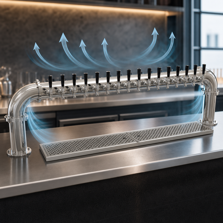 Product image #3 for Glastender 16-Faucet Air-Cooled Countertop Pipe Pass-Thru Draft Dispensing Tower