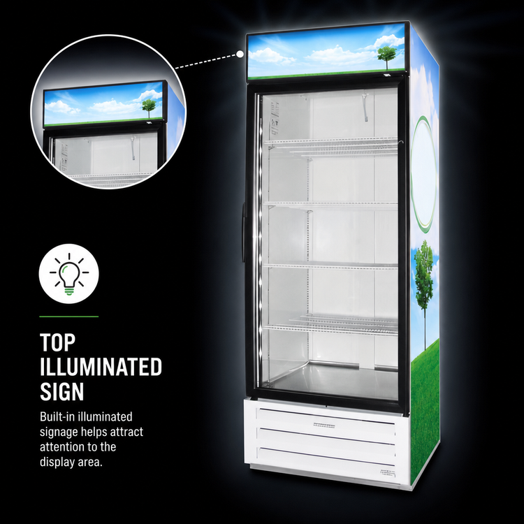 Product image #3 for Fogel 26 Cu. Ft. One-Section Glass Door Reach-In Refrigerator with Top Illuminated Sign