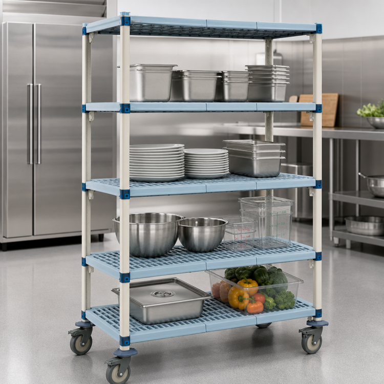 Product image #3 for MetroMax Q 4-Shelf Mobile Shelving Starter Unit with 5-Inch Casters, 36W x 21D x 67-5/16H