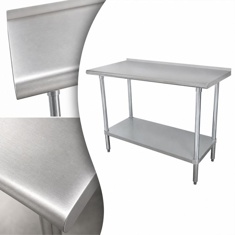 Product image #3 for Advance Tabco Stainless Steel Work Table with Adjustable Undershelf, 72 x 30 Inches, 1-1/2 Inch Rear Splash