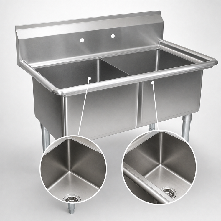Product image #3 for John Boos E-Series 2-Compartment Stainless Steel Sink with 12-Inch Deep Bowls, 37 Inch W x 25.5 Inch D