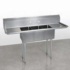 Thumbnail image #3 for BK Resources BKS-3-1014-10-15TS 60-Inch 3-Compartment Stainless Steel Sink with Dual 15-Inch Drainboards and 9-Inch Backsplash
