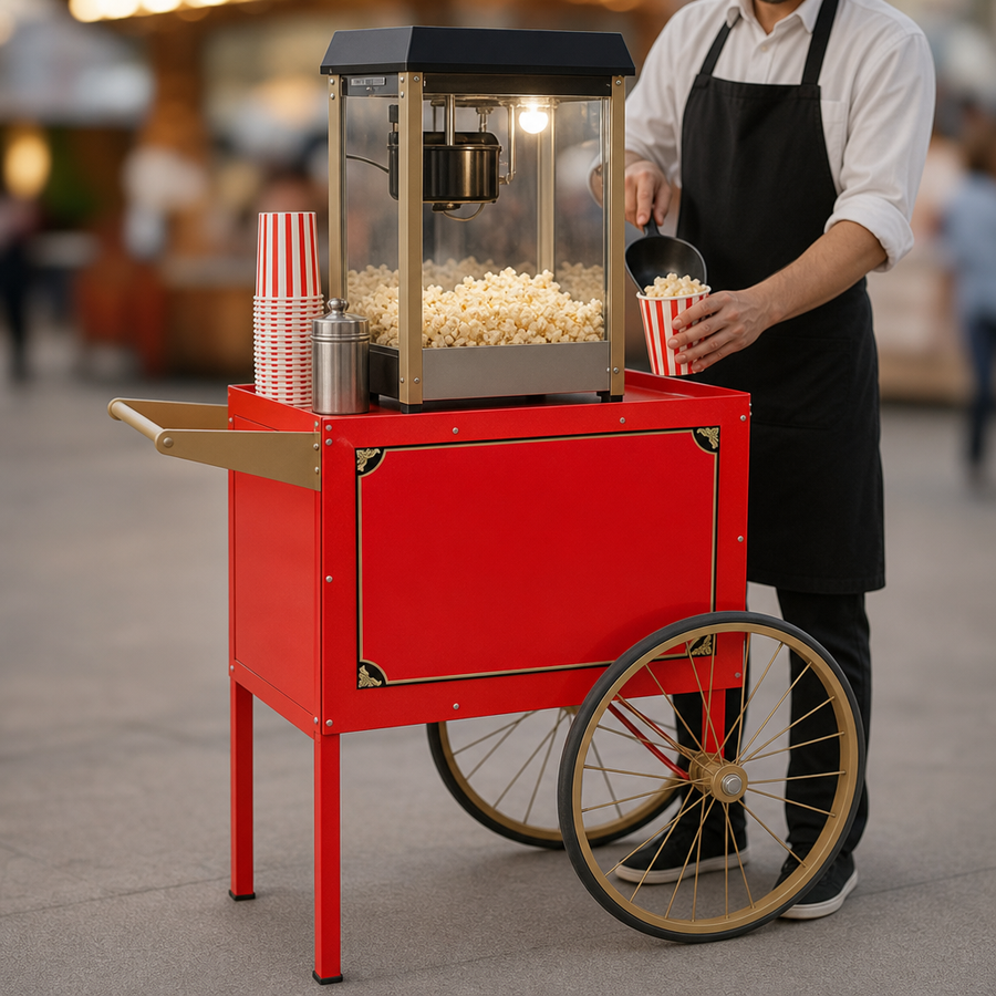 Street Vendor Popcorn Machine Use