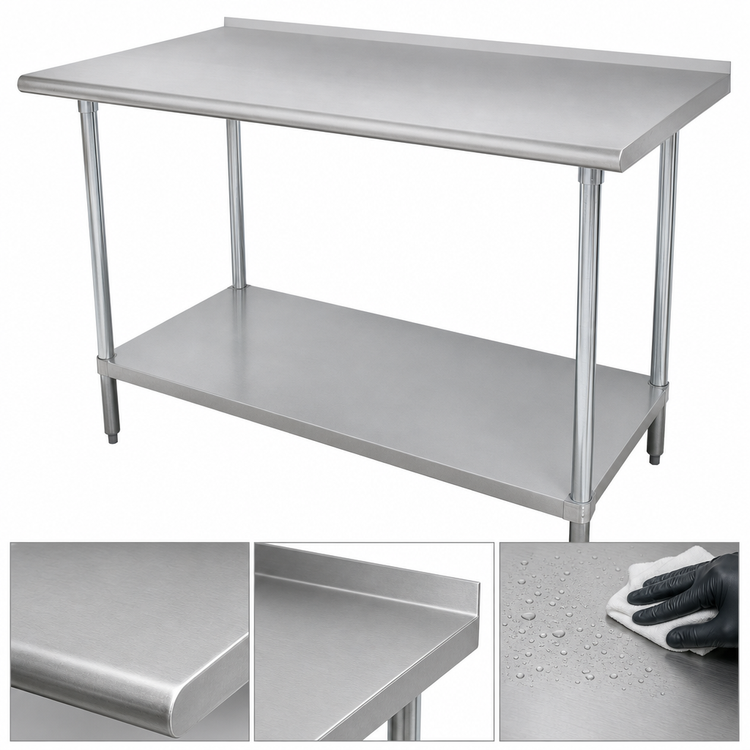Product image #3 for Advance Tabco 72" x 36" 430 Stainless Steel Work Table with Rear Up-Turn and Adjustable Undershelf