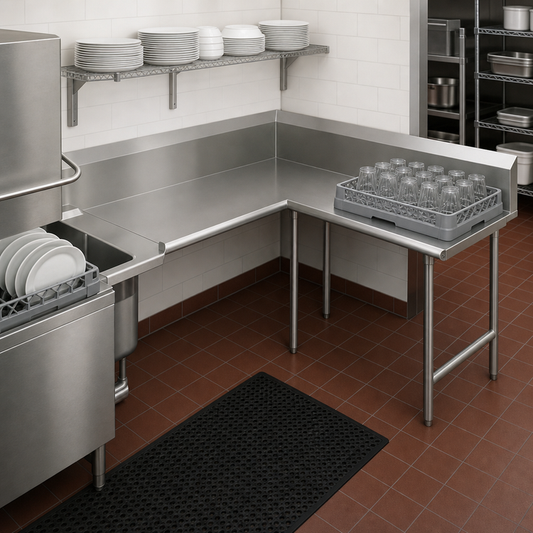 Product image #3 for John Boos Pro-Bowl Corner Clean Dishtable, L-Shaped, 60" Machine-to-Corner x 144" Corner-to-End, 44"H