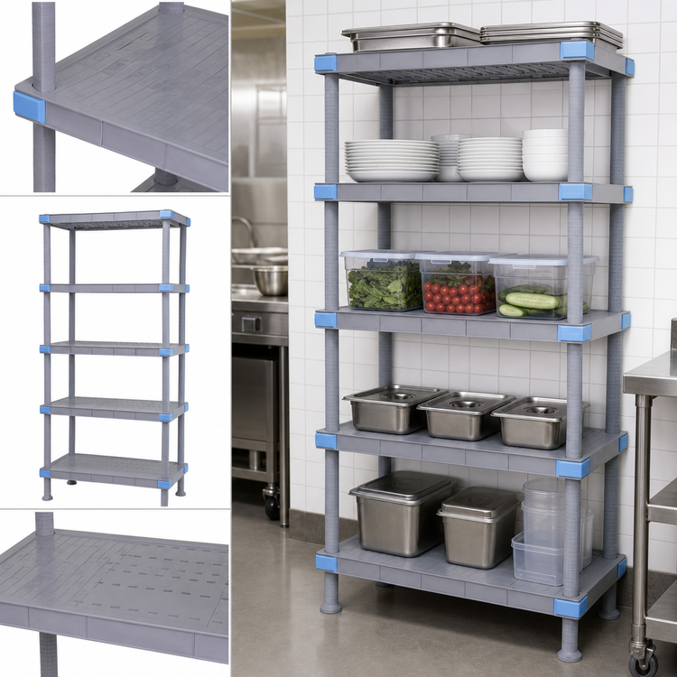 Product image #3 for Millenia 5-Shelf Solid Polymer Stationary Starter Shelving Unit, 30"W x 21"D x 62"H
