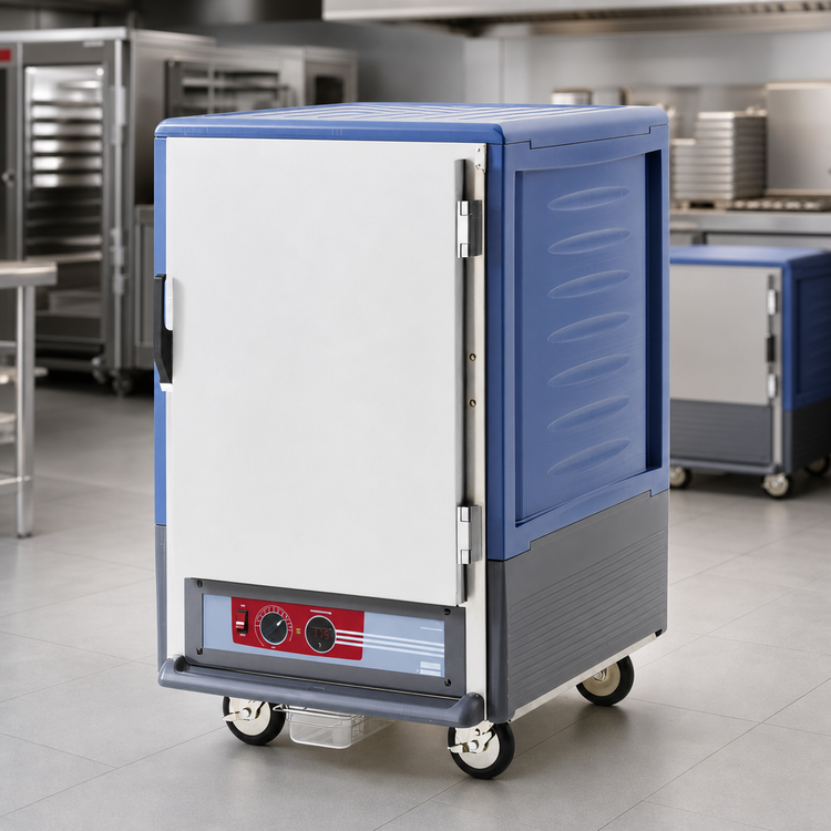 Product image #3 for Metro C5 3 Series Blue Insulation Armour Mobile Half-Height Heated Holding Cabinet with Solid Door and Lip Load Slides
