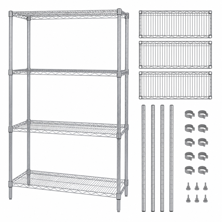 Product image #3 for Quantum 60"W x 36"D x 86"H Chrome Plated Stationary Wire Shelving Starter Kit