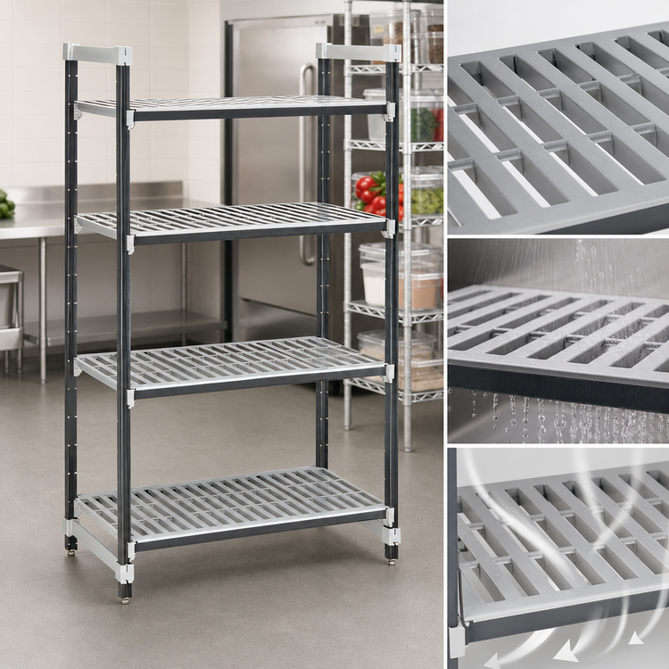 Product image #3 for Cambro Camshelving Elements XTRA 4-Tier Vented Stationary Starter Unit, 18 x 42 x 64 Inches, Speckled Gray