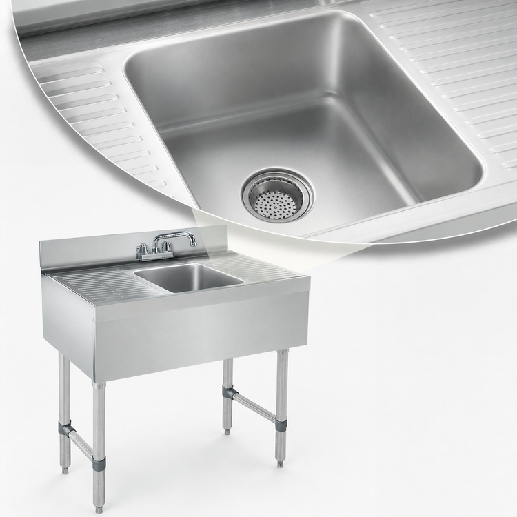 Product image #3 for Advance Tabco Underbar Basics 1-Compartment Stainless Steel Bar Sink with Dual Drainboards and Deck-Mount Faucet