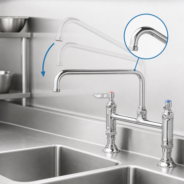 Product image #3 for T&S Brass 8-Inch Adjustable Center Deck Mount Mixing Faucet with 6-Inch Swing Nozzle and Lever Handles