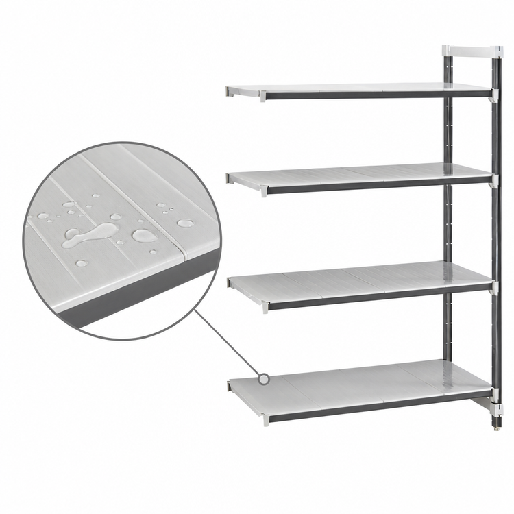Product image #3 for Cambro Camshelving Elements XTRA 4-Tier Solid Stationary Add-On Shelving Unit, 18 x 48 x 72 Inches, Speckled Gray